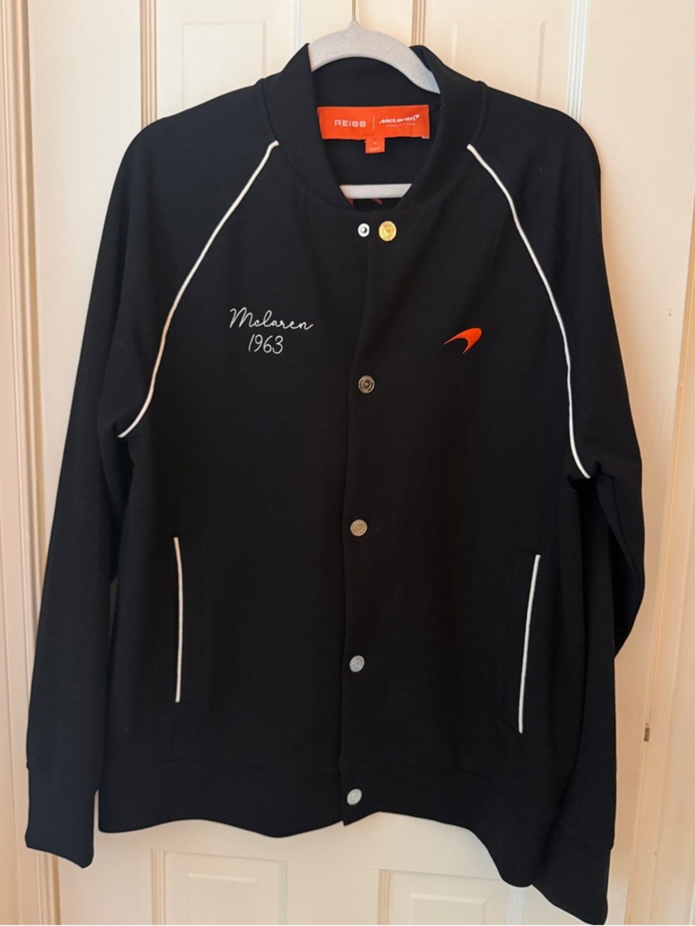 Reiss x McLaren Black Bomber Jacket with White Piping F1 Medium